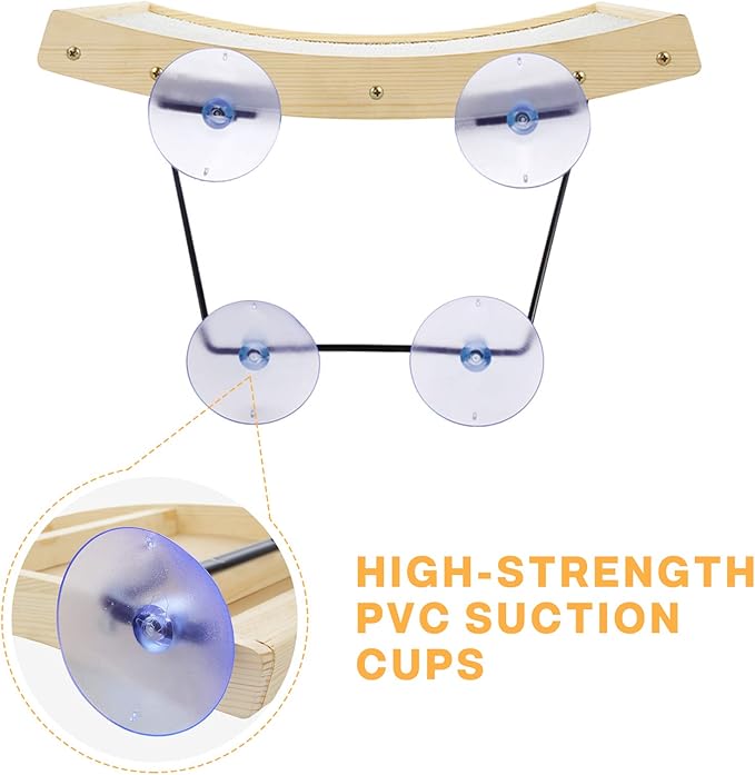 Pecute Cat Window Perch Sisal Cat Scratcher 2 in 1, Cat Hammock for Window Seat with Solid Wood Frame, Iron Bracket, and Heavy Duty Suction Cups, Cat Perch Holds Cats Up to 30lbs