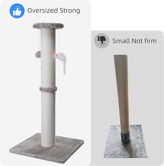 34 Inch Tall Cat Scratching Post for Multi Cat - Cat Scratching Post for Indoor Cats and Kitten with Velvet Large Diameter Scratching Post Top & 2 Hanging Ball Toy