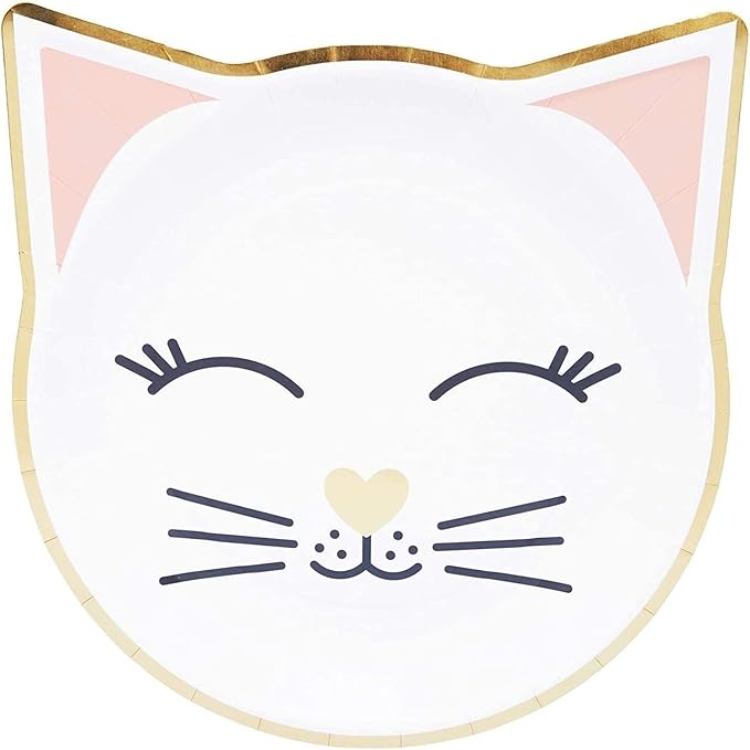 48-Pack Gold Foil Die-Cut Cat Paper Plates Birthday Party Supplies (9.5x9.9 in)
