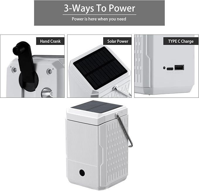 2 Pack Camping Lantern Rechargeable, Hand Crank & Solar Camping Lights with USB Output, Tent Lights for Camping, Portable Camp Lamp, Camping Hurricane Home Power Failure Essentials (White, 2 Pack)