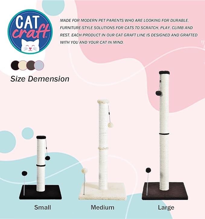 Cat Scratching Post 32" Tall Scratching Post Kitten Scratcher Sisal Scratch Posts Basic with Hanging Ball for Indoor Cats, Integrated Cat Toys, Brown