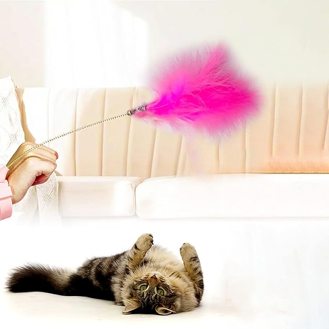 12pcs Pink Cat Feather Toys Replacement Set with Bells for Girl Refills for Wand Kitten Interactive Toys Training Indoor Playing Birthday Gift for Chasing Jumping Exercise Refill Wand Toys