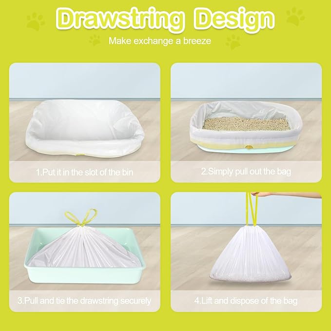 24 PACK Jumbo Cat Litter Box Liners, Tear Resistant Heavy Duty Cat Litter Bags with Drawstring, Pre-Separated for Easy Access, Easy Cleanup