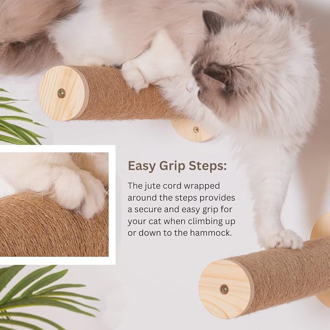 Cat Wall Hammock with Steps | Mounted Wall Furniture of Cats | Perches and Pet Bed for Large Cats | Strong Pet Hammock Set for Cats | Cat Wall Shelves