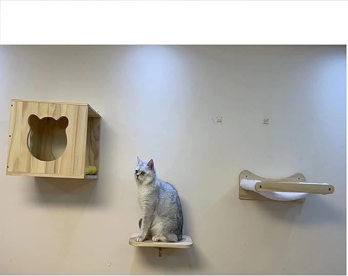 WONFUlity Cat Shelves and Perches for Wall, Cat Hammock Wall Mounted Cats Shelf and Climbing Shelf with Sisal Scratching and Climbing Bridge Step Modern Cat Bed &Cat Furniture