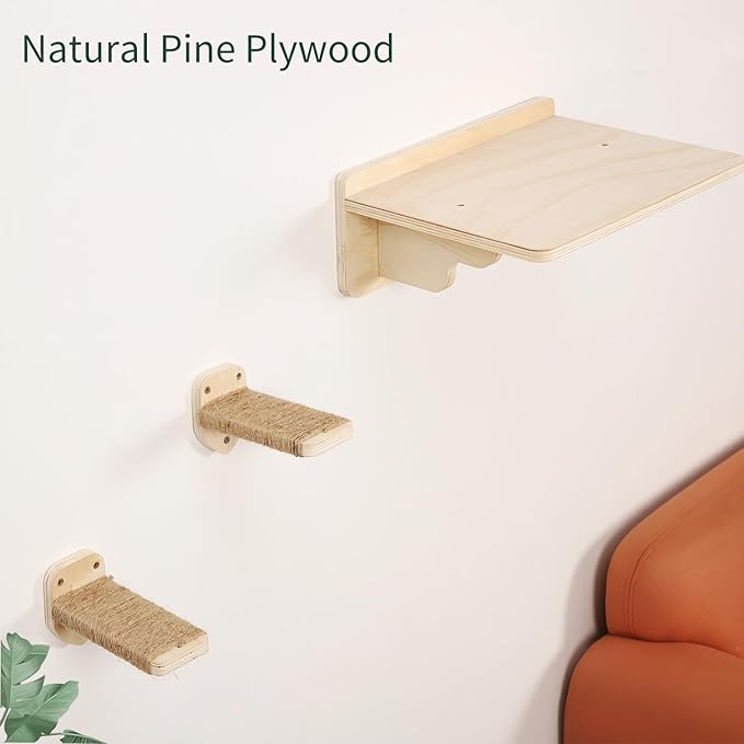 Cat Wall Shelves, 3 Steps Scratch Post, Cat Bed Hammock with Plush Covered for Indoor Cats