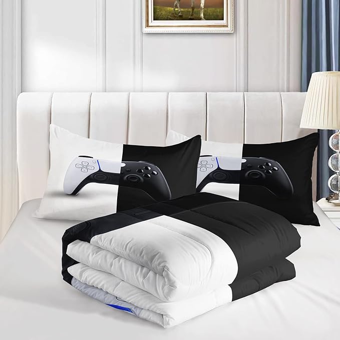 AILONEN Gamer Comforter Sets for Teen Boys, Gaming Bedding Sets Queen Set,Video Game Bedspread,Game Duvet,Gamepad Bed Set,Controller Quilt Set,3 Piece 1 Comforter and 2 Pillowcases, Gamepad64