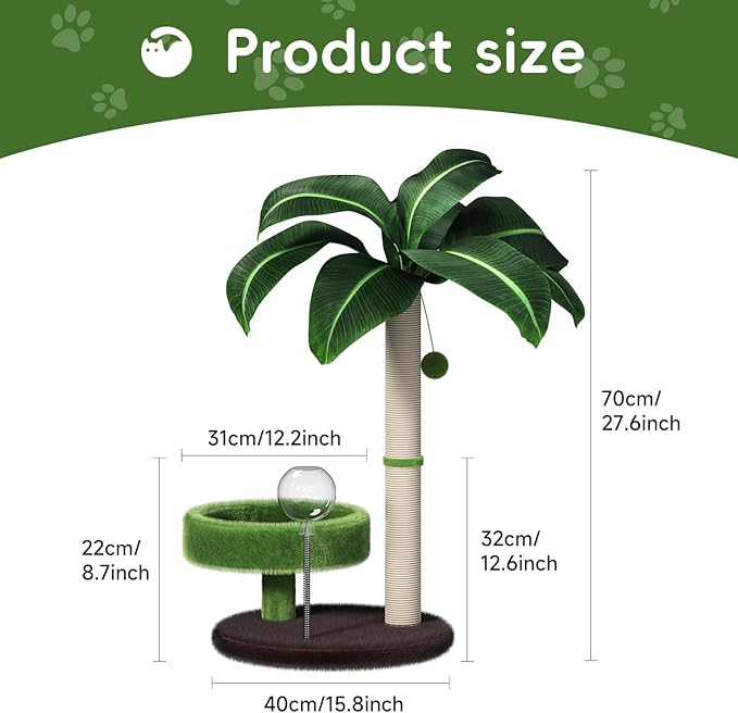 Cat Scratching Post with Bed, Cat Tree Tower Natural Sisal Cat Scratcher Cat Bed Cute Cat Tree for Kittens and Cats