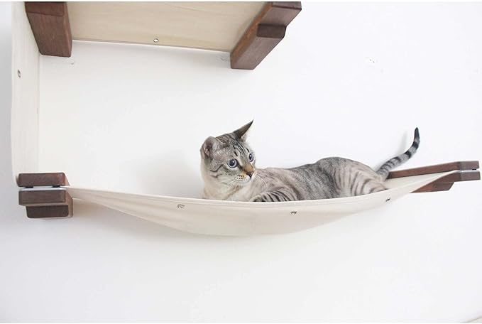 Catastrophic Creations Double Decker Cat Hammock – Wall Mounted Cat Tree with Hammock Perch – Cat Wall Hammock w/Canvas Fabric – Bamboo Cat Tower for Indoor Cats – Modern Cat Furniture