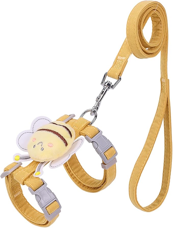 Cat Harness and Leash Set for Outdoor Travel Walking Escape Proof Soft Safe Adjustable Kitten Puppy Small Strap Kitty Cute Bee Wings Yellow S