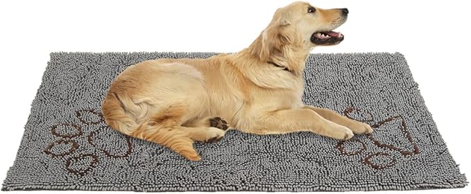 EXPAWLORER Dog Door Mat for Muddy Paws - Highly Absorbent Microfiber Dog Rug, Soft Chenille Dog Runner Rug Indoor Outdoor Floor, Non-Slip Large Pet Paw Cleaning Washable Mud Mat for Bathroom, Grey