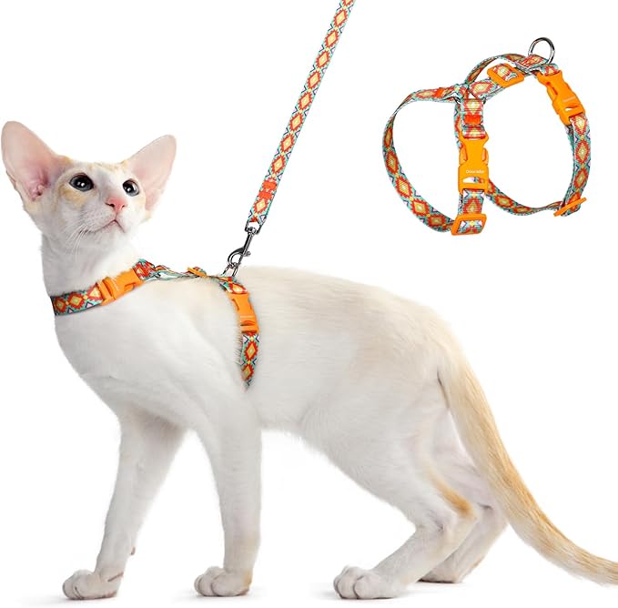 Dooradar Cat Harness and Leash, Escape Proof Adjustable Kitten Vest, Lightweight Soft Pet Straps, Easy Wearing for Small Medium Kitty Safe Walking Travel Control, Multicolor, S