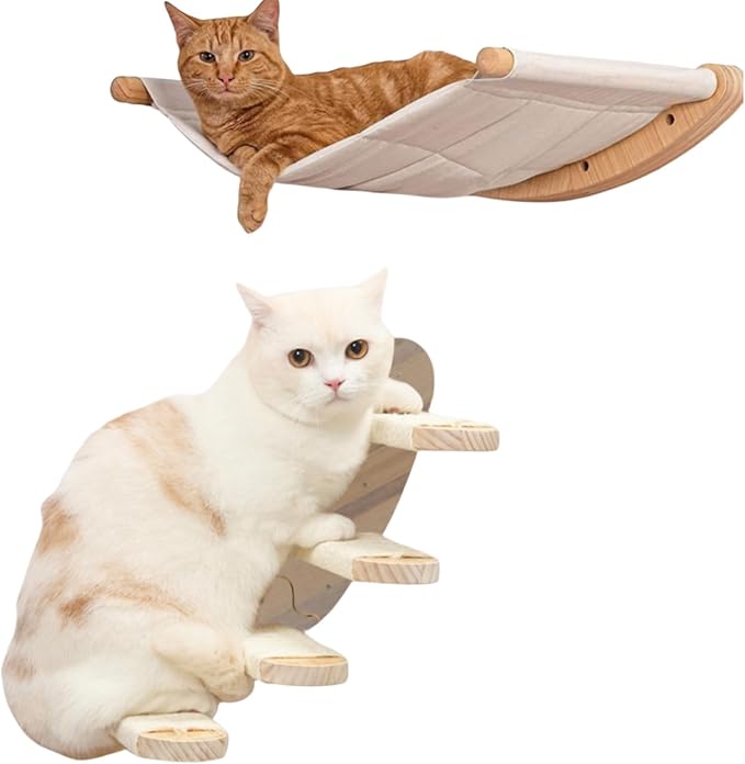 Cat Hammock Wall Mounted Cat Shelf with Steps - Cat Wall Shelves and Perches for Sleeping, Playing, Climbing Cat Bed & Furniture for Large Cats or Kitty Wall Cat Bed (4 Flat Steps)