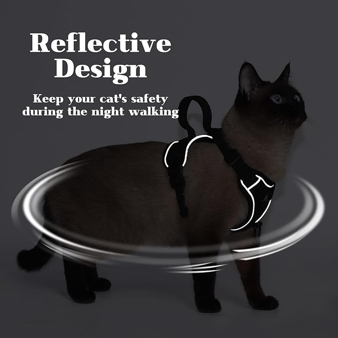 Cat Harness and Leash Set Escape Proof Adjustable Tactical Vest Breathable Kitten Harness with Handle for Walking Reflective Strips Jacket for Dark Night