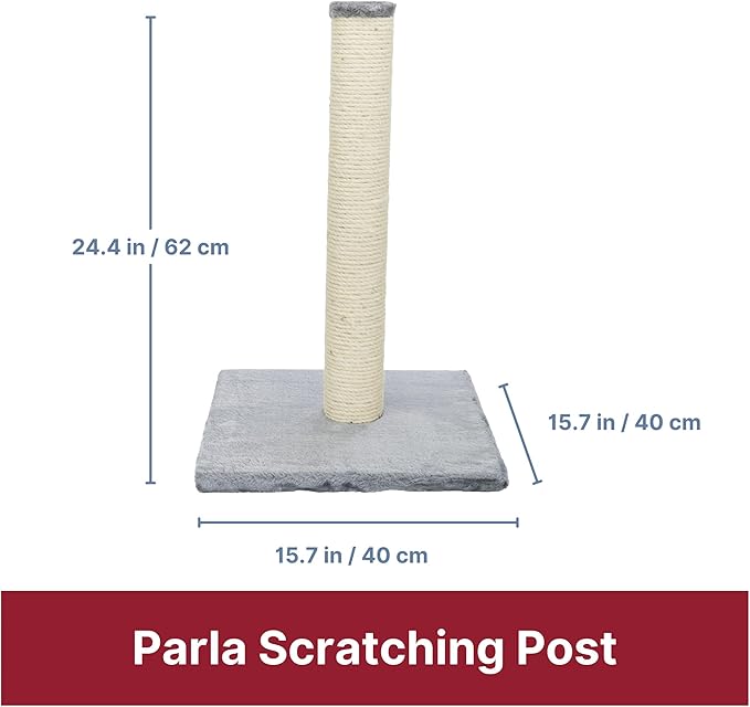 TRIXIE Parla Cat Scratching Post 24.25 Inch - Cat Scratcher with Soft Fabric Covering Base and Durable Sisal Rope - in Gray
