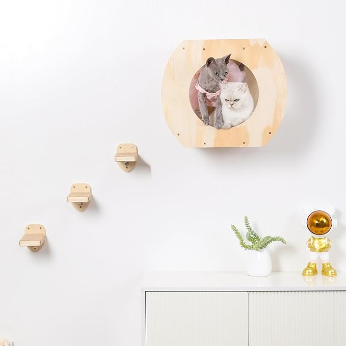 Cat Wall Shelves Cat Wall Furniture, Cat Shelf with 3 Cat Wall Steps,Cat Shelves for Wall Large Cats Set,Cat Wall Bed with Plush Covered, Wall Mounted Cat Climbing Shelf for Indoor Cats