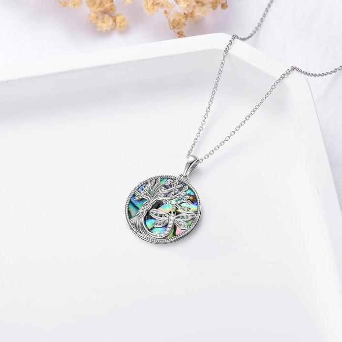 TOUPOP Tree of Life Animal Necklace 925 Sterling Silver Crystal/Abalone Shell Animal Pendant Jewelry Birthday Mothers Day Gifts for Women Mom Wife Her
