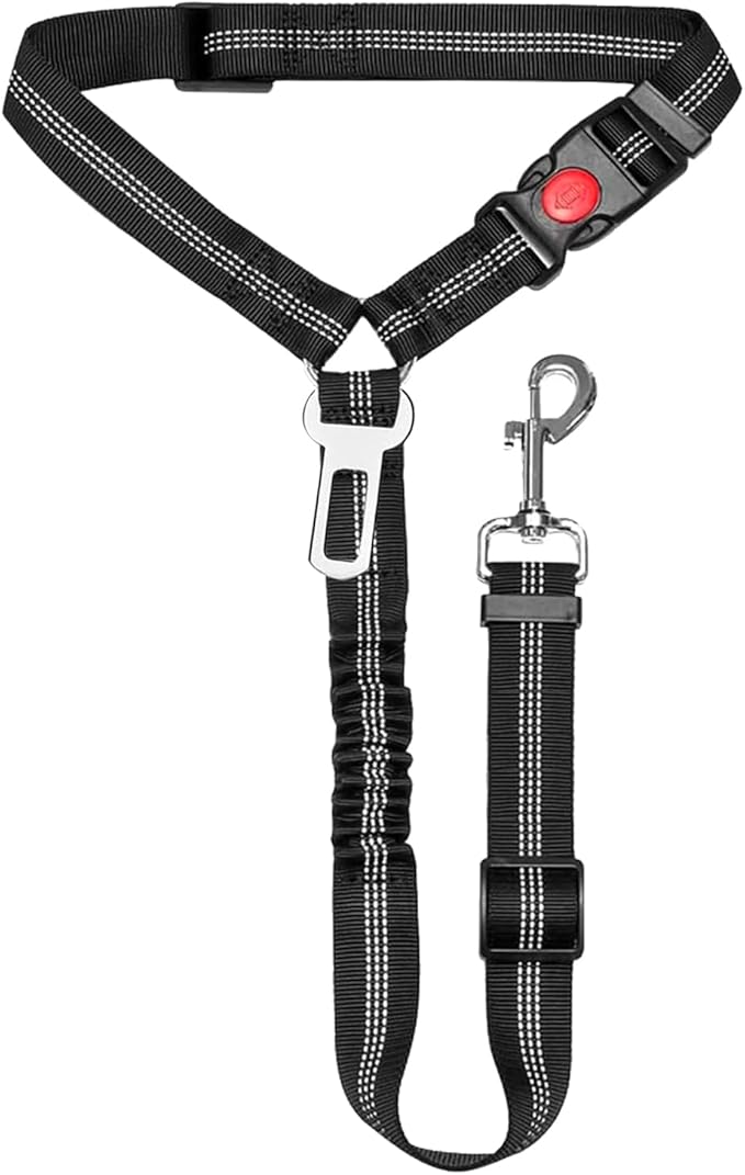1 Packs Removable Dog Seat Belt Harness for Car, 3 in 1 Pet Dog Car Seatbelt Leash, Retractable Restraint Secures to Vehicle Headrest & Adjustable Reflective Dog Seatbelt Tether