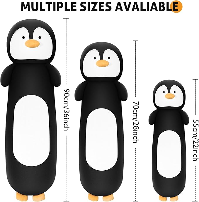 22' Long Penguins Plush Body Pillow, Cute Black Penguin Stuffed Animal for Kids, Girls, Boys, Birthdays & Easter