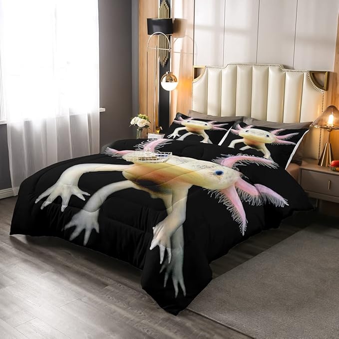 Axolotl Bedding Set - Queen Size Cute 3D Axolotl Comforter & Duvet Set - Lightweight, Soft, Warm Quilt for Kids, Teens, Men & Adults
