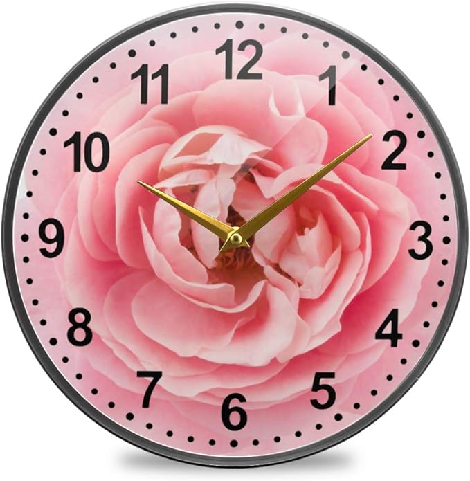 ALAZA Pink Rose Flower Close Up Wall Clock Battery Operated Silent Non Ticking Clocks for Living Room Decor 12 Inch / 9.5 Inch