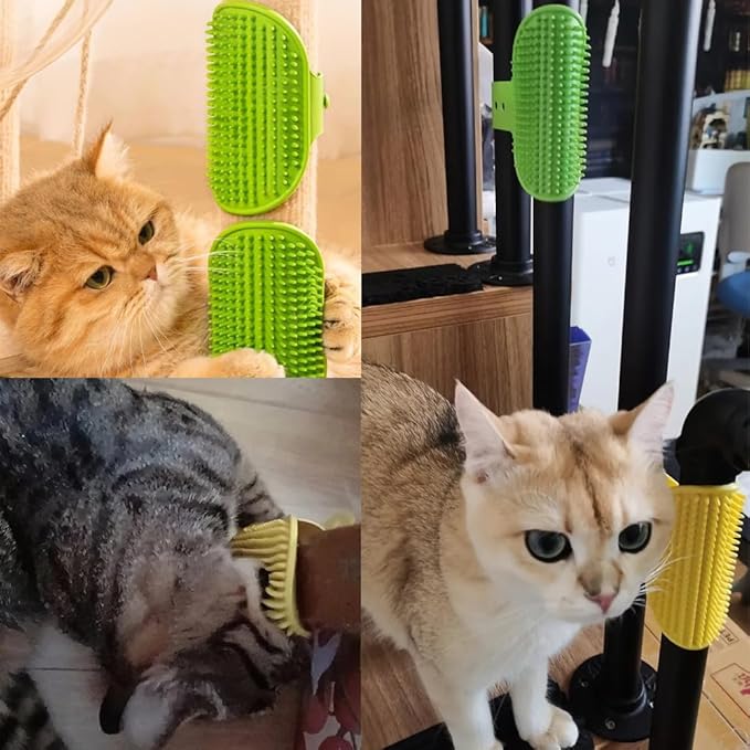 3 Pack Cat Self Groomer Scratcher Rubber Wrap Pad Grooming Brush Massage Comb with Adjustable Strap Scratching Post Cover Protector for Cats Tree Furniture Sofa Chair Legs