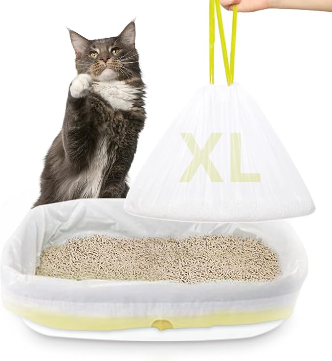 24 PACK Jumbo Cat Litter Box Liners, Tear Resistant Heavy Duty Cat Litter Bags with Drawstring, Pre-Separated for Easy Access, Easy Cleanup