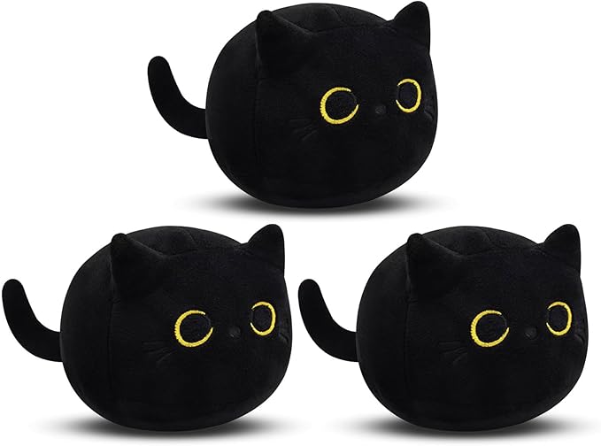 3Pcs Black Cat Plush Toy, Cute Mini Black Cats Stuffed Animals Kawaii Plush Cat Plushie, Soft Small Cat Pillow Stuffed Black Cats Toy for Kids Birthday Home Decoration