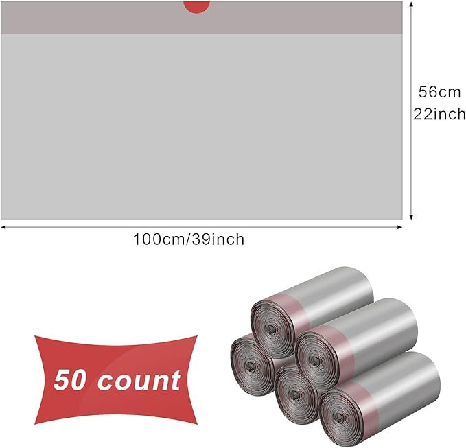 50 Count Jumbo Cat Litter Box Liners Large Drawstring Cat Litter Liners Unscented Tear Resistant Cat Litter Bags for Trash Waste to Keep Your Home Clean (Gray, Red,39 x 22 Inch)