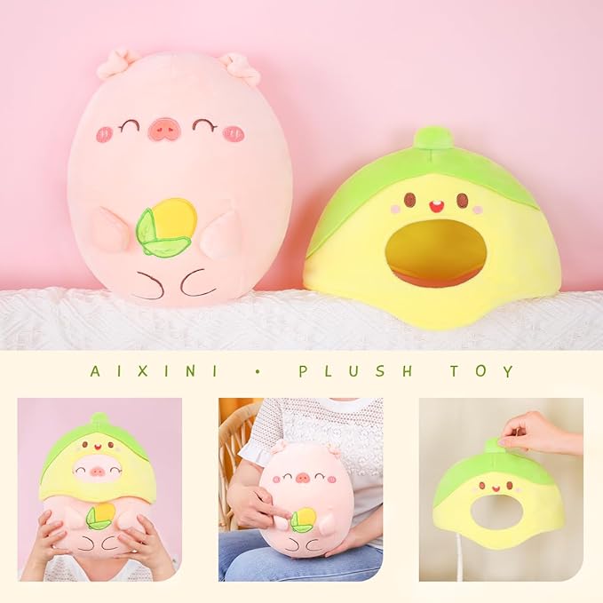 AIXINI Cute Corn Pig Plush Pillow 10" Piggy Stuffed Animal, Soft Kawaii Pig Plushie with Food Outfit Costume, Hugging Plush Squishy Pillow Toy