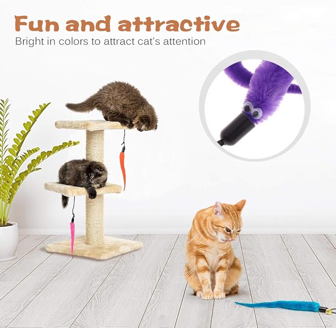 5pcs/Set Colorful Pet Kitten Cat Toys Teaser Replacement Refill Plush Caterpillar with Bell (5 in Blue, Purple, Orange, Pink and Green)