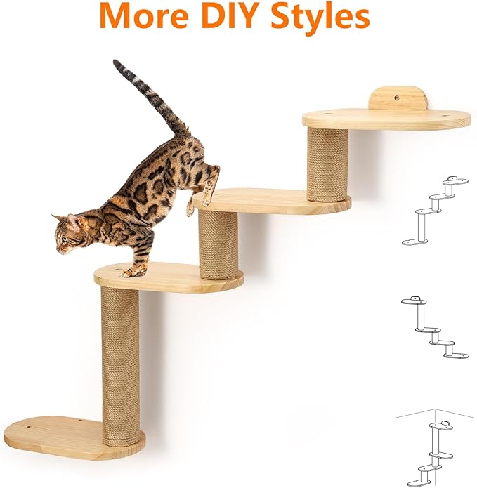 Cat Wall Shelves,Transformable Cat Scratching Post Wall Mounted, DIY Wall Mounted Cat Furniture for Climbing, Play, Nap (4-Layer)