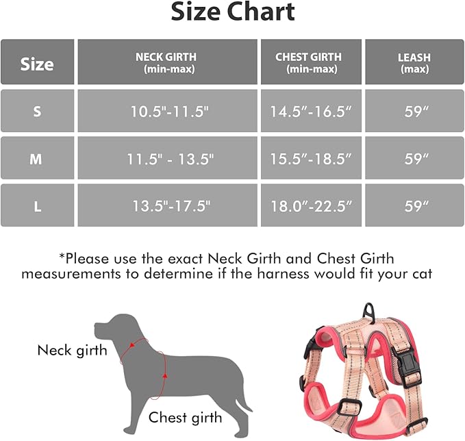 Rttochfy Cat Harness and Leash Set, Adjustable and Reflective Cat Vest, Escape Proof Kitten Harness, Easy to Put on with 3 Buckles for Cats Walking and Traveling (Pink, L)