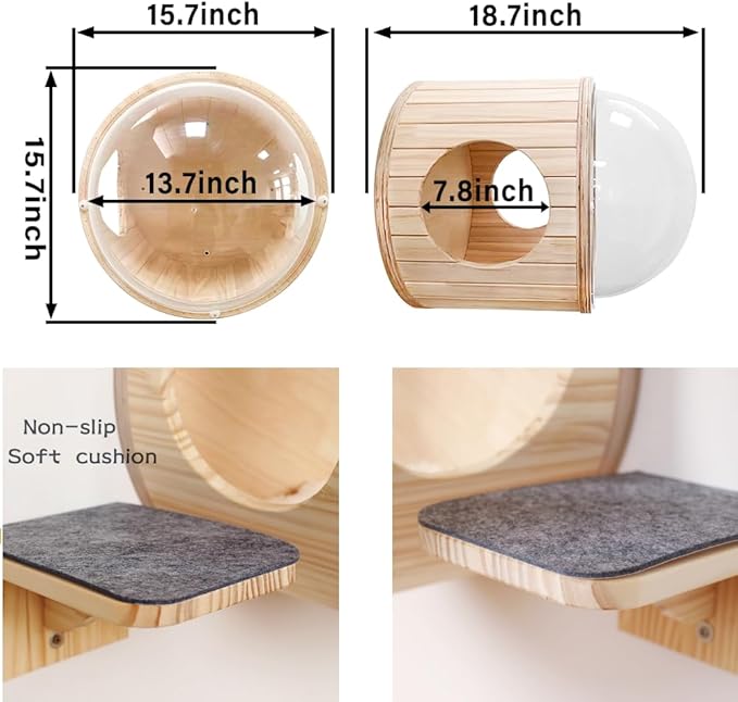 Wall-Mounted Cat Bed Furniture Round Space Capsule Acrylic Cat Perch Steps Cat Wooden Shelf Cat Lover Gift Cat Tree Tower-Side Stripe Style-1