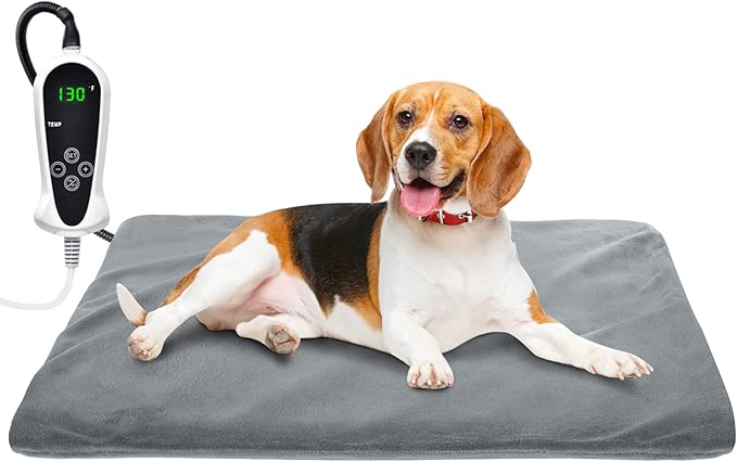 RIOGOO Pet Heating Pad, Upgraded Electric Dog Cat Heating Pad Indoor Waterproof, Auto Power Off (X-Large: 28"x 18", Grey)