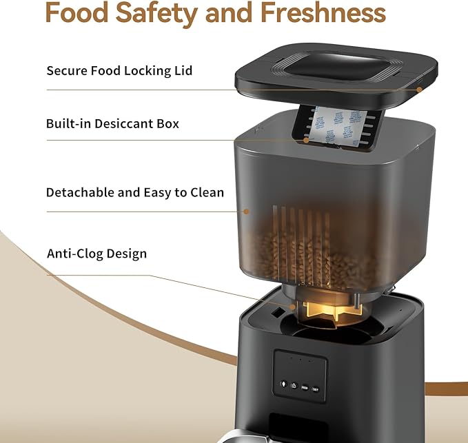 Automatic Cat Feeders WiFi: 2.4Ghz Smart APP Control- Timed Cat Food Dispenser with Desiccant Bag Keep Fresh for Indoor- Easy Set Up and Clean with Voice Recorder- Up to 10 Meals per Day