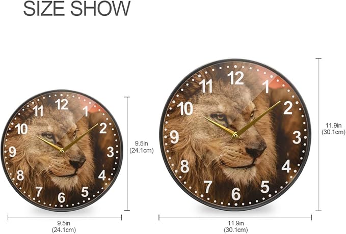 ALAZA Lion Animal Print Wall Clock Battery Operated Silent Non Ticking Clocks for Living Room Decor 12 Inch / 9.5 Inch