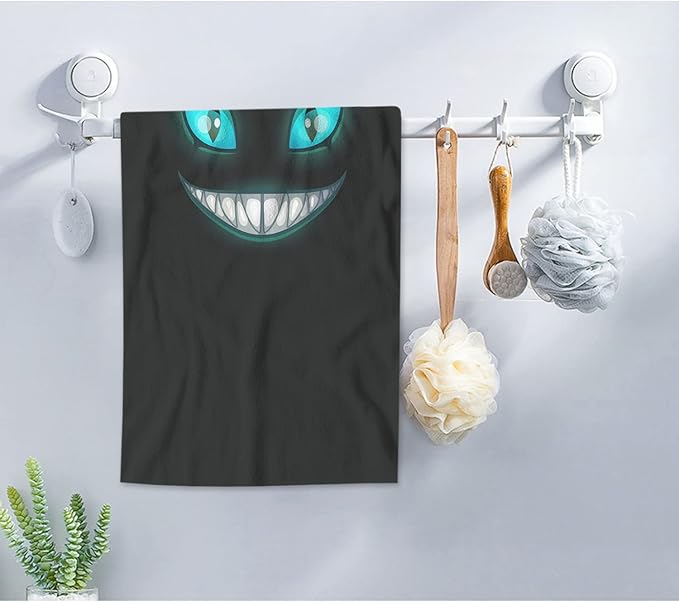 AOYEGO Black Cat with Green Eyes Hand Towels Scary Smile Kitten Face On Dark Night Highly Absorbent Soft Towels Bathroom Beach Kitchen Spa Gym Face Towel 15x30 Inch