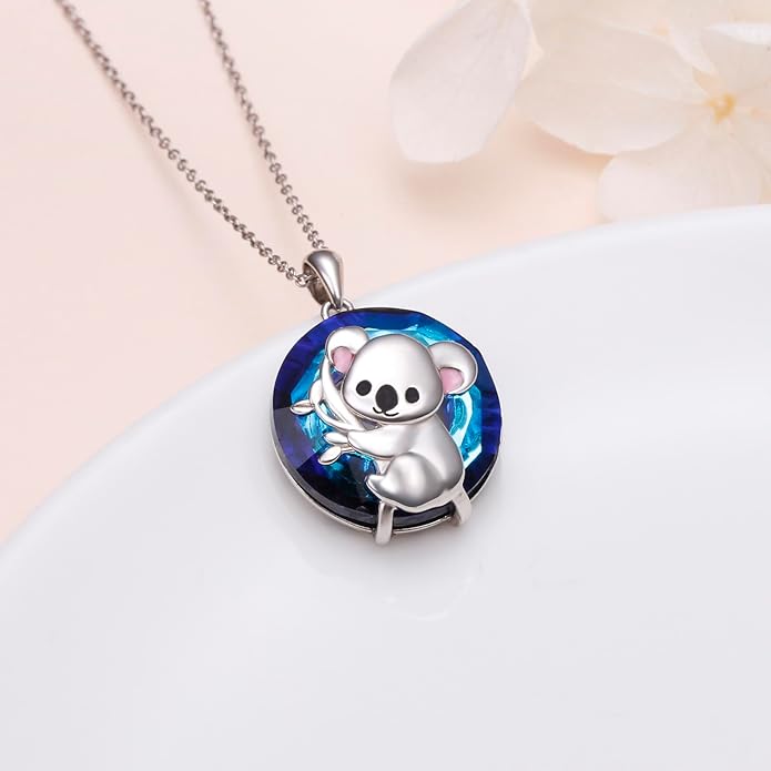 925 Sterling Silver Animal Necklaces Lion/Honeybee/MaMa Bear/Koalas Necklace Adjustable Chain Animal-Lover Pendant CZ/Moonstone Jewelry For Women Men