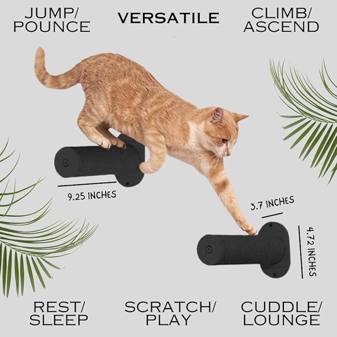M-95 Mounted Cat Wall Shelves – Raised Cat Hammock, Bed and Perch with 2 Steps - for Climbing, Lounging, Playing, and Sleeping – Modern Cat Wall Furniture Set for Small or Large Cats (Black/Cream)