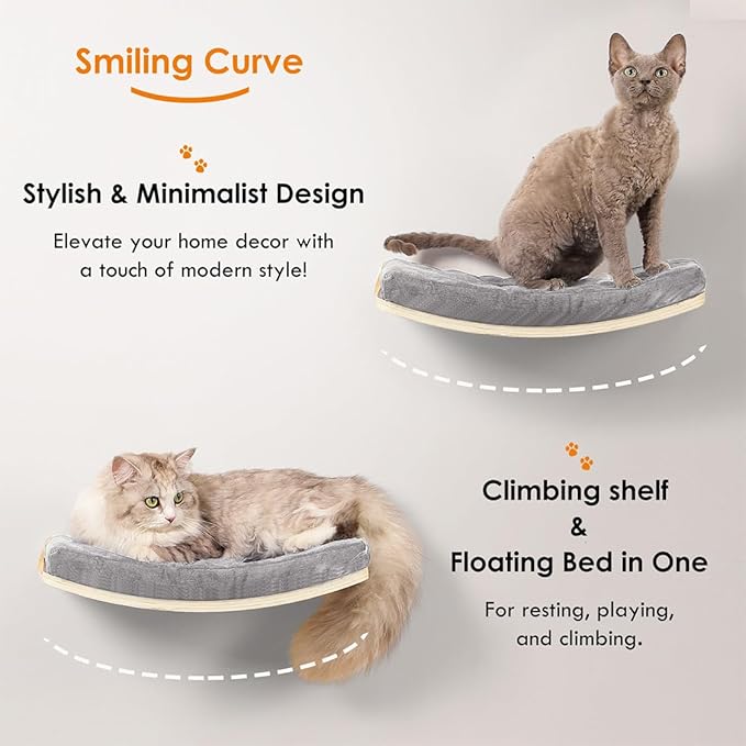 Cat Wall Shelves,Wall Mounted Cat Wall Furniture,Curved Cat Shelves and Perches for Wall,Floating Cat Wall Bed Cat Shelf with Comfortable Cat Cushion