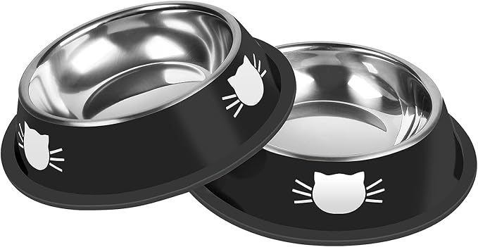 2Pcs Cat Bowls Non-Slip Stainless Steel Small Cat Food Bowls Unbreakable Thicken Cat Feeder 13 Oz Cat Dishes Suitable for Indoor Small Pets Removable Rubber Base Easily Clean Lovely Color