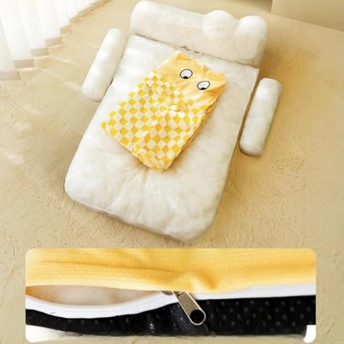 Pet Couch Bed，Pet Bed for Medium Small Cats & Dogs，Fluffy Cat Sofa with Premium Soft Corduroy Fleece，Soft Calming Cat Sofa Beds for Cats Anti-Slip Bottom and Removable Washable Cover (yellow, X-Large)