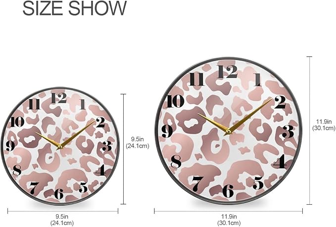 ALAZA Rose Gold Leopard Cheetah Print Wall Clock Battery Operated Silent Non Ticking Clocks for Living Room Decor 12 Inch / 9.5 Inch