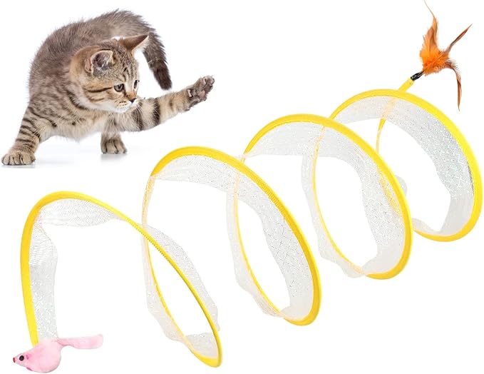 Andiker Cat Tunnel, S-Type Cat Tunnel Toys Interactive Playing Pet Toy for Puppy Kitten Indoor (Pink Mouse)