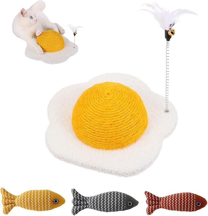 Egg Cat Scratcher Ball Cat Scratching Post Round Cat Tree Board Scratch Post Sisal Cat Toys (Yellow, S)