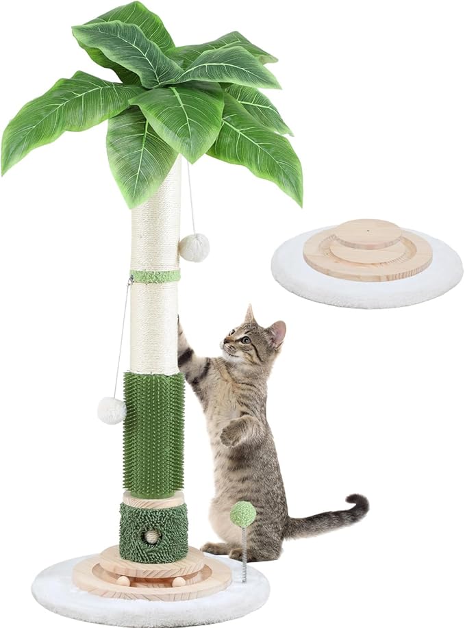 Cat Scratching Post for Indoor Cats Adults-39.4'' Tall Cat Scratcher with Nature Sisal Rope,Cat Toy Interactive Ball Self Groomer,Large Scratching Post for for All Cats Protect Your Furniture