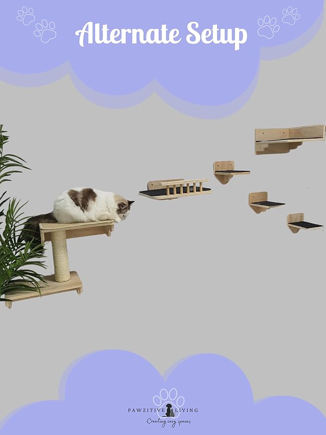 Luxury Cat Wall Furniture Set: Wall Mounted Cat Furniture with Scratching Post, Feeder, Resting Perch, and Climbing Shelves for Ultimate Indoor Cat Adventure