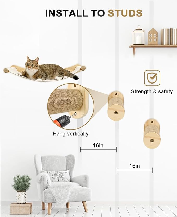 Cat Hammock for Wall, Cat Wall Hammock with 2 Cat Wall Steps, Cat Climbing Shelves Wall Mounted, Cat Shelf for Climbing, Sleeping, Playing, Cat Wall Shelves for Indoor Cats or Kitty