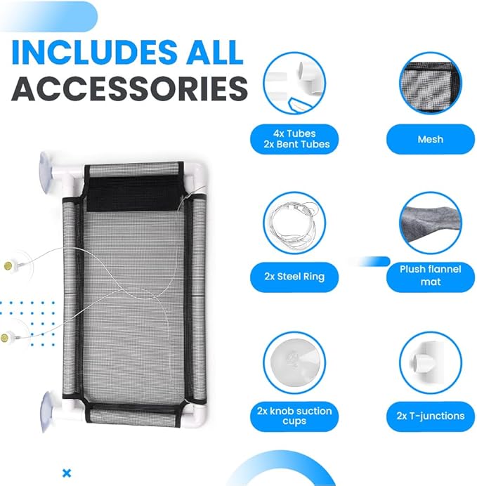 Cat Window Perch Bed with Ultra Soft Fleece Mat – Deluxe Edition Pet Hammock Bed for Cats, Small Dogs Window Suction Shelf Bed for Pets – Easy Installation & Machine Washable